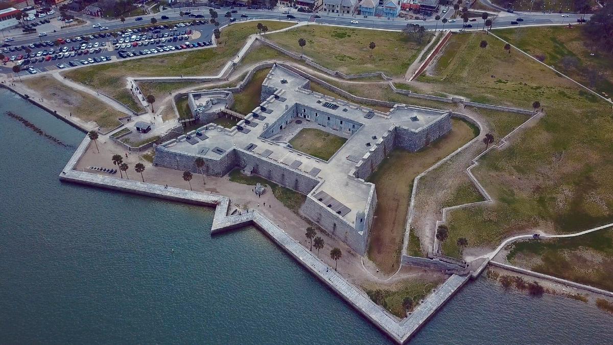 Aerial view of the Castillo de San Marcos beside Matanzas Bay